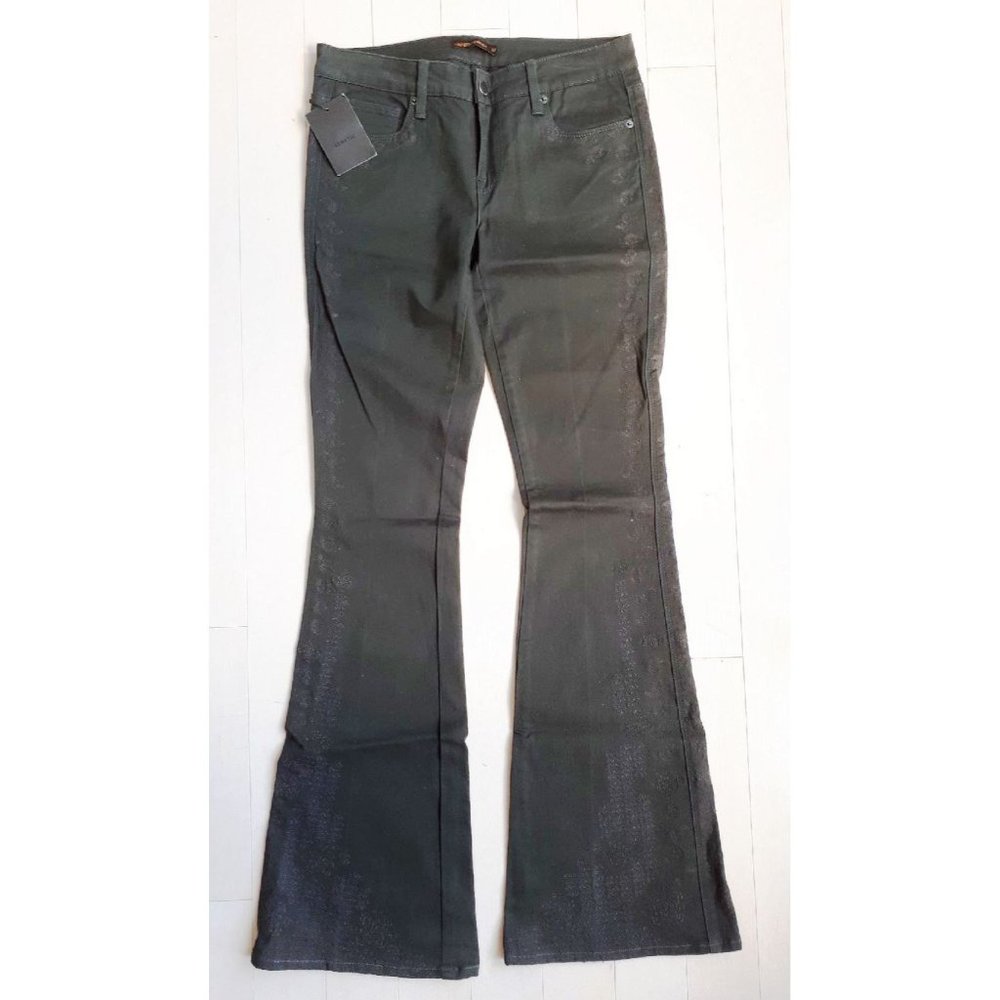 $295 GENETIC DENIM Fit & Flare Jeans THE LEAF SIBYL Embroidered Forest Green 27